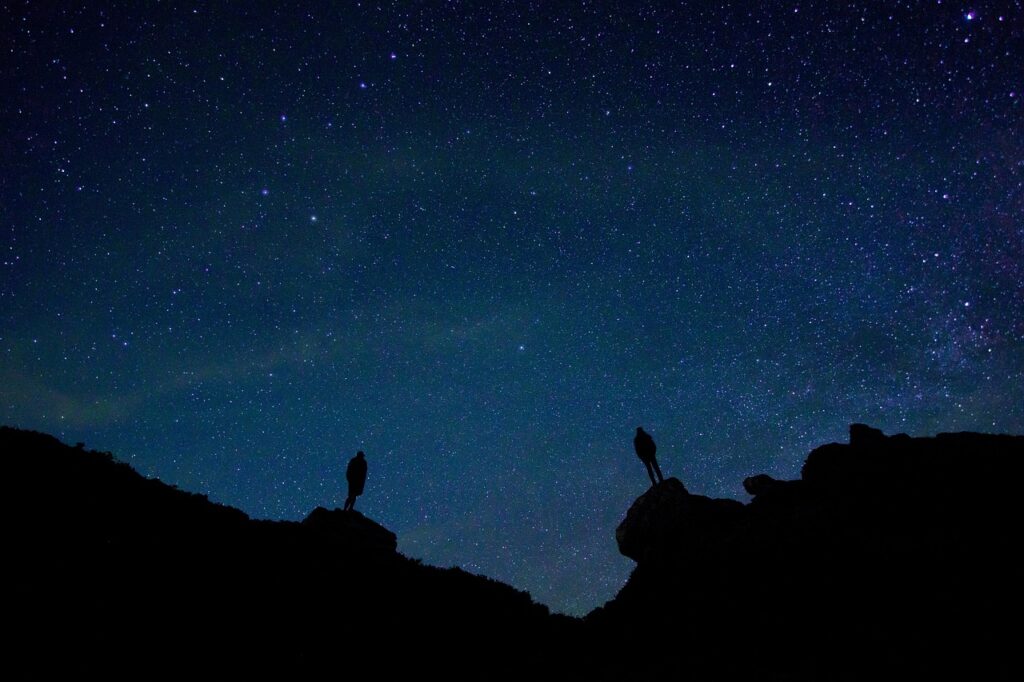 backlit, stars, night sky, beautiful, nature, evening, idyllic, night, nighttime, outdoors, people, scenery, scenic, silhouettes, sky, stargazing, starry sky, universe