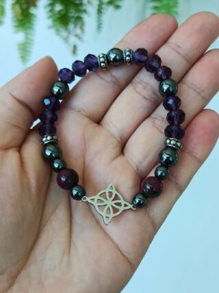 Pulseira Nó  da Bruxa com pedra Hematita